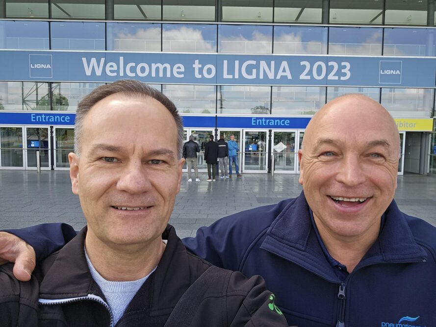 Edwin Verhoeff and Neal Hide from Pneumatic Products at LIGNA 2023 