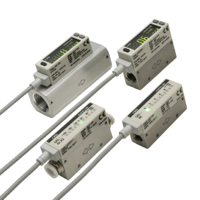 Electronic flow sensors, Air valves, pilot operated valves, shuttle