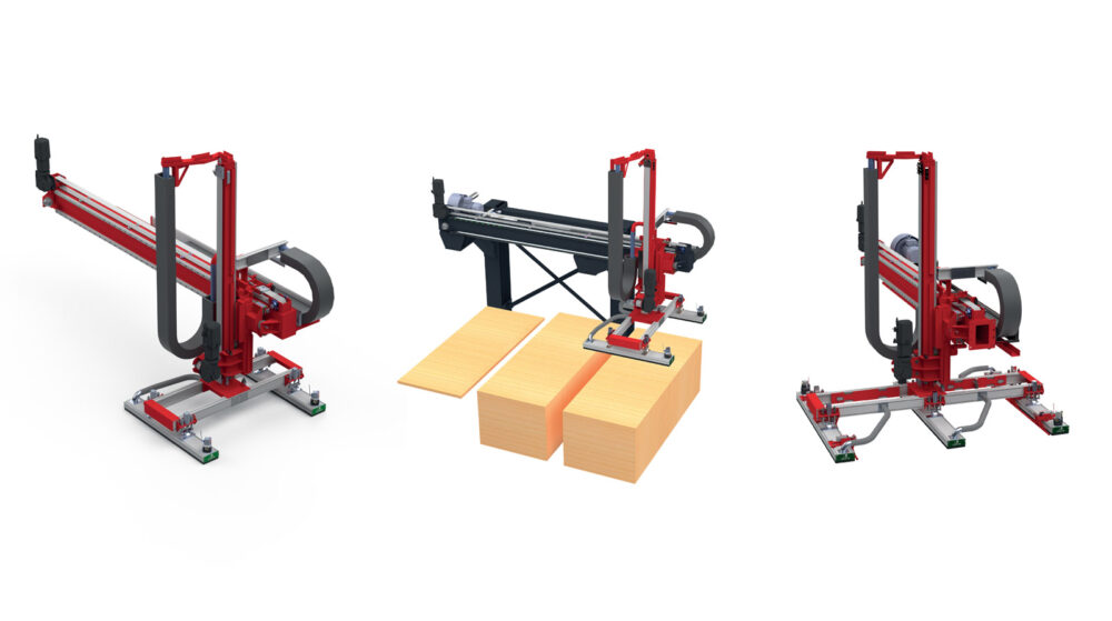 A graphic of 3 different configurations of the Joulin Easy Stacker. A solution by Pneumatic Products.